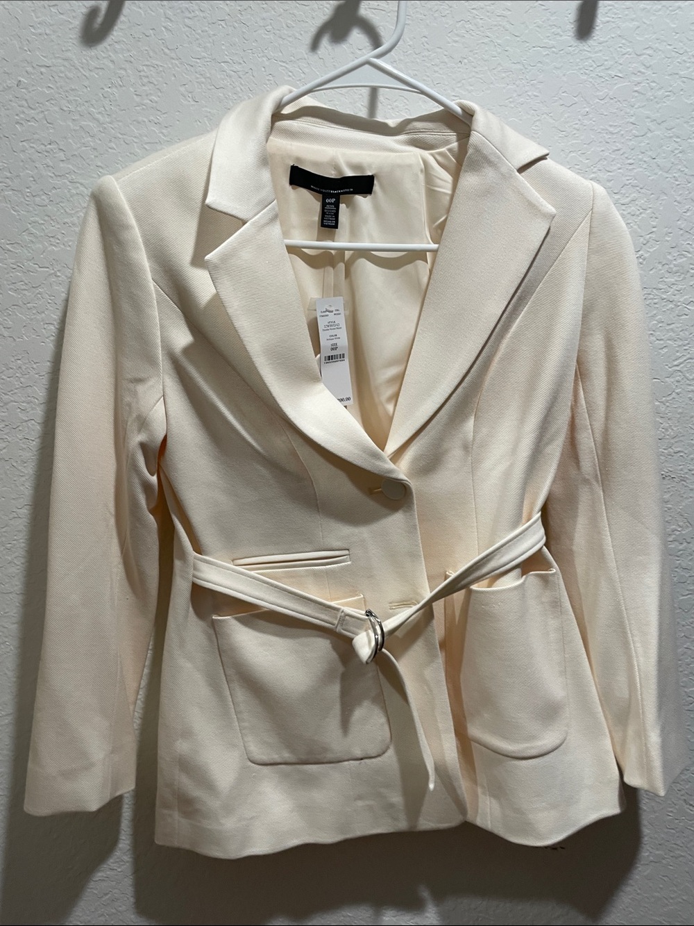 White House Black Market Cream Belted Blazer